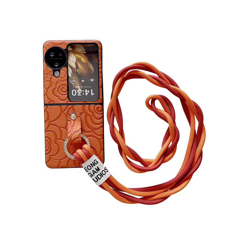 สําหรับ OPPO Find N3 Flip, Find N2 Flip, เคสโทรศัพท์แบบพับได้ดอกเคมีเลียแบบแขวน, ฝาครอบป้องกันป้องกันการตกแบบหนังคุณภาพสูง - รูปที่ 7