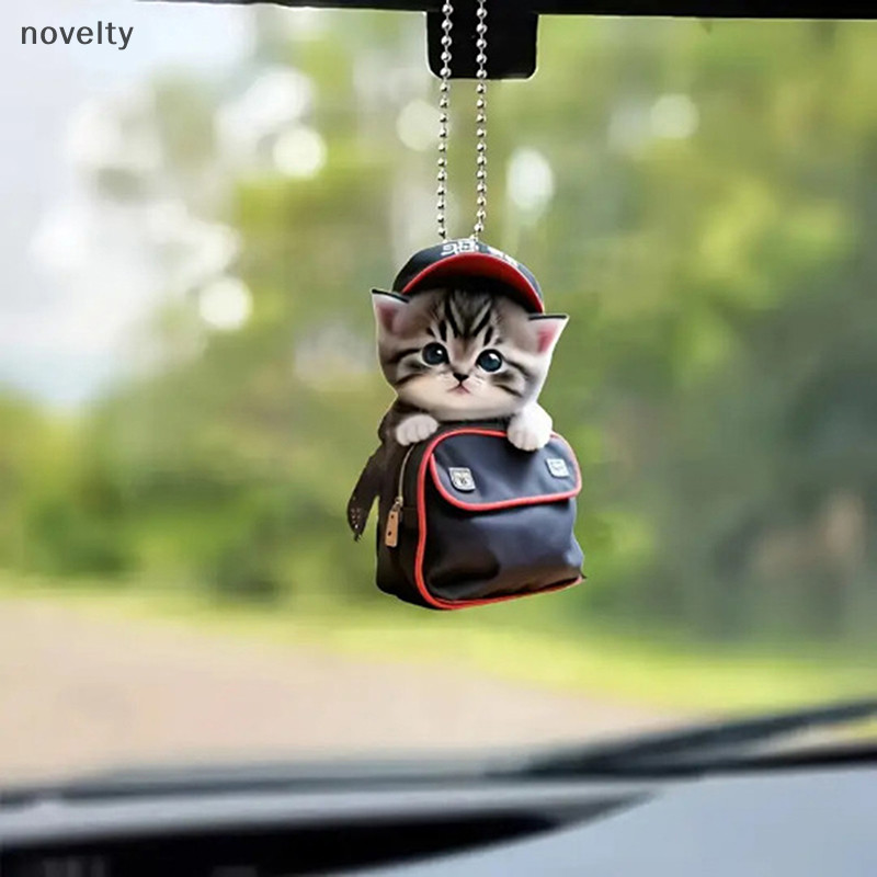 Nly รถแขวนจี้กระจกมองหลังตกแต่งกระเป๋าเป้สะพายหลัง Cat-รูป 2D อะคริลิคแขวนเครื่องประดับตกแต่งภายในรถ Handmade Craft N