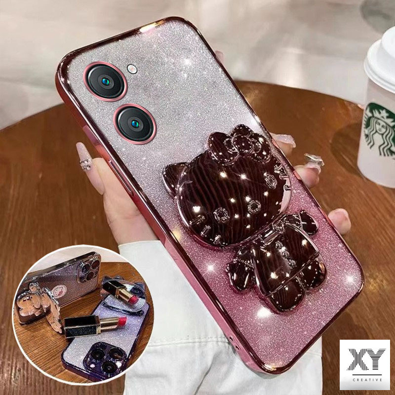 เคส Vivo Y03 Y18 Y100 5G Y27S Y20 Y12S Y21S Y33S Y33T T1X Y31 Y51 Y53S Y30 Y17S Y27 5G Y36 5G กระจก วงเล็บปลอก เรียลมี ค33 เคสโทรศัพท์ขอบทองอ่อนเงาและโปร่งใสกันกระแทกกันชนป้องกัน