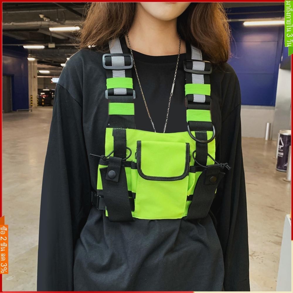 เสื้อกั๊ก อ็อกซ์ฟอร์ด กระเป๋าคาดหน้าอกผู้ชายผู้หญิงสะท้อนแสงฮิปฮอปถนนเสื้อกั๊กแพ็ค