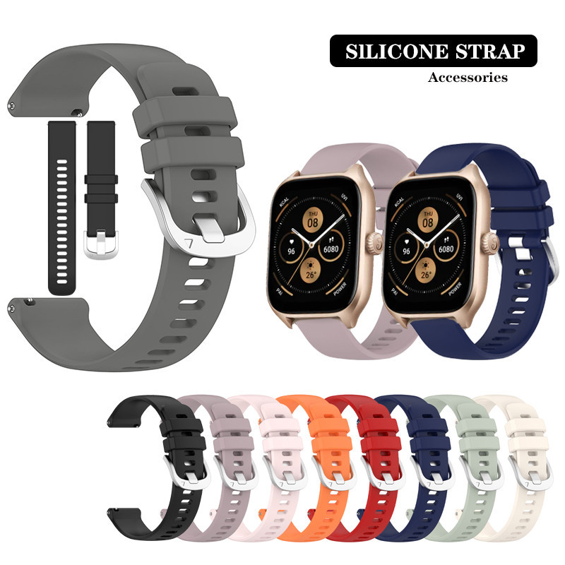สายรัดซิลิโคนหัวเข็มขัดสีเงิน 20 มม.สําหรับ Huami Amazfit GTS 4 mini 2/2e/3 GTS2 GTS3 / Bip 3 Pro Lite SU Pop / active