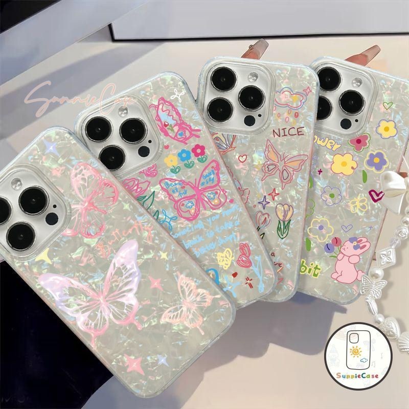 ย้อนยุคผีเสื้อลาย การ์ตูน ดูเดิล เคส สำหรับ IPhone 7 14 15 8 Plus 7Plus 12 14 13 11 15 Pro Max X XS XR Max SE 2020