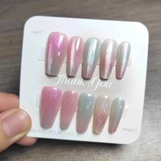 Handmadeing 10 ชิ้นGradient Cat Eye Design เล็บปลอมพร้อม Jelly Gel