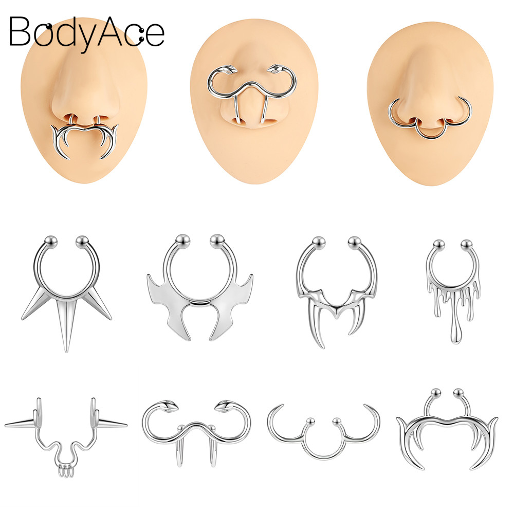 Bodyace 1 Pc คลิปจมูกทองแดงไม่เจาะแหวนจมูกสแตนเลส Septum คลิปจมูกค้างคาวเครื่องประดับ