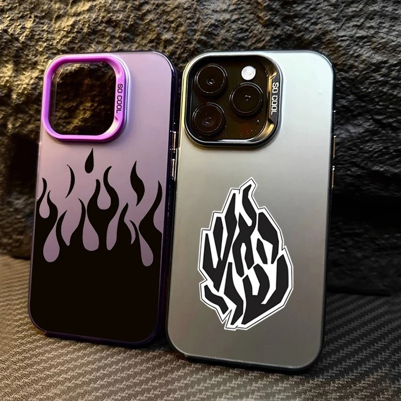 แฟชั่นเปลวไฟสีดํา Hard สําหรับ iPhone 16 11 12 13 14 15 Pro Max iPhone 12 13 Mini 14 15 Plus iPhone 7 8 Plus SE 2020 X XR XS Max สีชุบเงินปกแข็งกันกระแทก