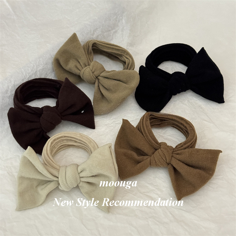 Mouga/สไตล์ใหม่retro Bow Hair Tieหญิงยืดหยุ่นสูงผมTieผ้าเช็ดตัวไม่มีรอยต่อแหวนไม่เจ็บผมAll-MatchหัวTie