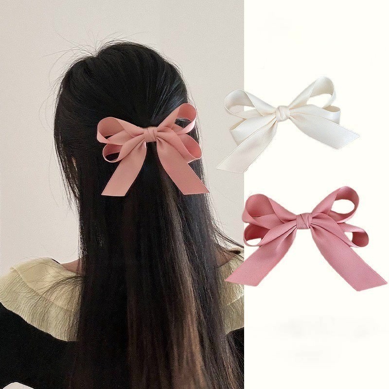 กิ๊บติดผมโบว์ผ้าซาติน กิ๊บติดผมแบบจีซู เครื่องประดับผมแฟชั่น สไตล์เกาหลี พร้อมส่ง