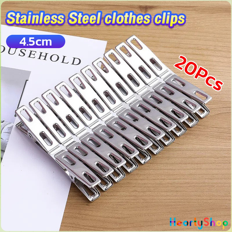 HeartyShop กิ๊ฟหนีบผ้า คลิปหนีบผ้า ตัวหนีบผ้าสแตนเลส stainless steel clothespin แพ็ค 20 ตัว
