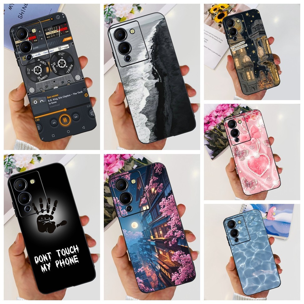 Infinix Note 12 G96 กรณี X670 สีดําความงามดอกไม้แมวน่ารักผีเสื้อ Soft TPU เคสโทรศัพท์ Infinix Note 1