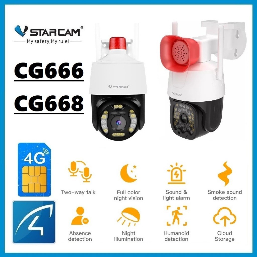 ติดตั้งง่าย VSTARCAM CG666 CG668 4G LTE SiM SUPER HD 1296p 3.0MegaPixel H.264+ iP Camera กล้องวงจรปิ