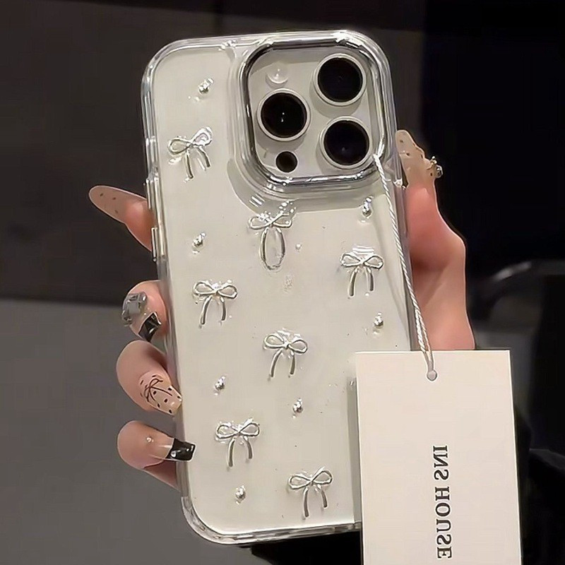 3d Starry Sky Bling Bling เรซิ ่ นนูนโลหะ Little bow Clear Soft สําหรับ iP iPhone 11 12 13 14 15 Pro Max 14 15 Plus ผู ้ หญิงแฟชั ่ นโทรศัพท ์ ของขวัญ
