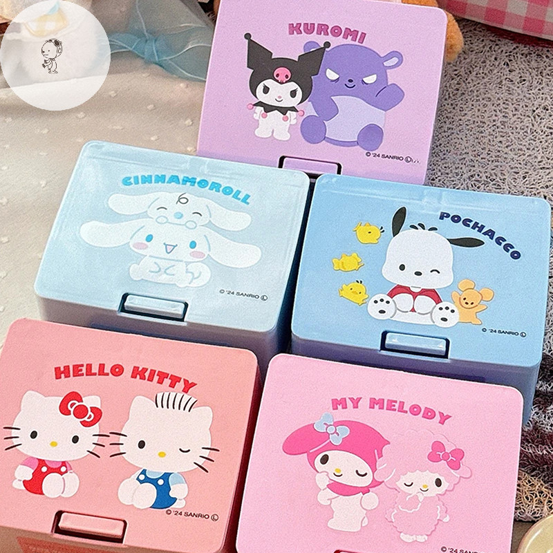 Moe การ์ตูน Melody Cinnamoroll เดสก์ท็อป Lip Cotton Swab กล่องเก็บ Stackable Organizer คอนเทนเนอร์พร้อมฝาปิด TH