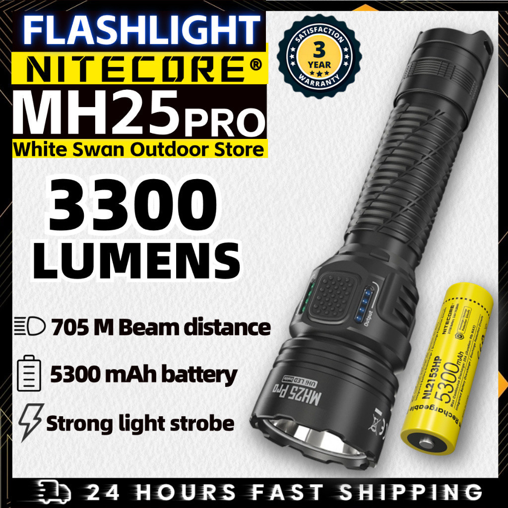 ไฟฉาย Nitecore MH25 Pro 3300 ลูเมน 705 M USB-C ไฟแฟลชชาร์จ