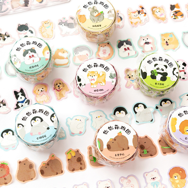 Wei 100 ชิ้น [Cutie Zoo Series] สติ๊กเกอร์โน้ตน่ารัก Washi สติ๊กเกอร์กระดาษสมุดวัสดุชุดสมุด