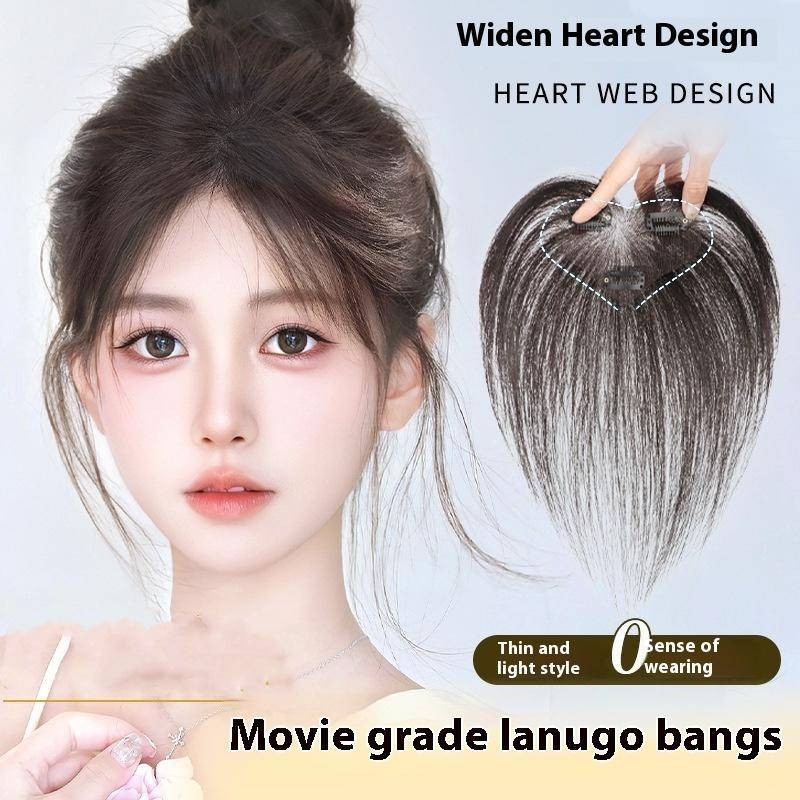 V-type Splayed Bangs 100% ผมมนุษย์ Topper ผมเปลี่ยนฝาครอบผมสีขาว Breathable และน้ําหนักเบาวิกผมเพิ่มปริมาณผมสําหรับผู้หญิง