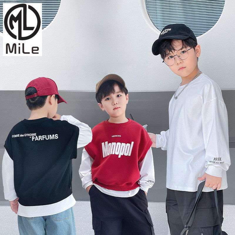 [มล] 80-160ซม เสื้อสเวตเตอร์เด็กฤดูใบไม้ร่วงฤดูหนาวสไตล์ใหม่ผ้าฝ้ายแท้เด็กเสื้อสเวตเตอร์ชุดสองชิ้นเด็กเล็กและขนาดกลางเสื้อ จุดต่ําสุด ชาย