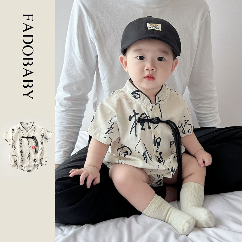 ฤดูร้อนเด็กเสื้อผ้าใหม่ชายหญิงแขนสั้น ชุดรอมเปอร์ 0-24 เดือนทารกแรกเกิดบางสไตล์จีน กลิ่นฉุน ชุด ฮันฟู สุด ๆ หล่อ ชุด