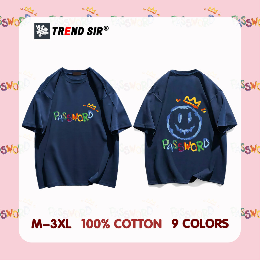 TrendSir New เสื้อยืด cotton แขนสั้น หน้าพิมพ์ตัวอักษรสีสันสดใส โอเวอร์ไซส์ 100% Cotton 9สี M-3XL