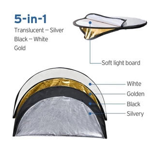 Reflector60cm/80cm/110cm พับได้ รีเฟล็กซ์ แผ่นสะท้อนแสง 5 in 1 ใช้สะท้อนแสงเพิ่มมิติให้กับภาพหรือวีดีโอ