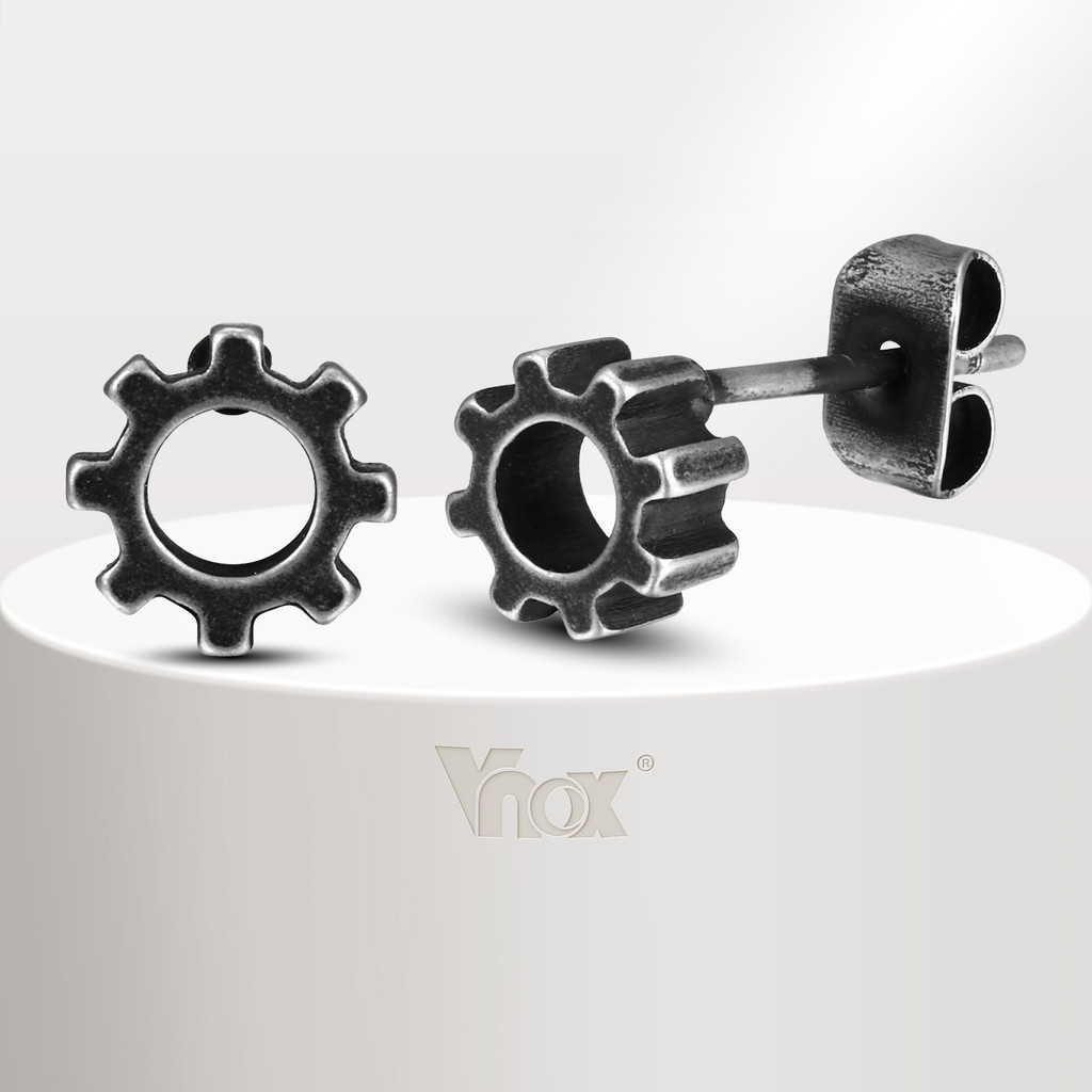 VNOX วีน็อกซ์ ต่างหูสตั๊ดเกียร์สําหรับผู้ชายเด็กผู้ชาย,สแตนเลสผู้ชายพังก์สตั๊ดเครื่องประดับวินเทจ