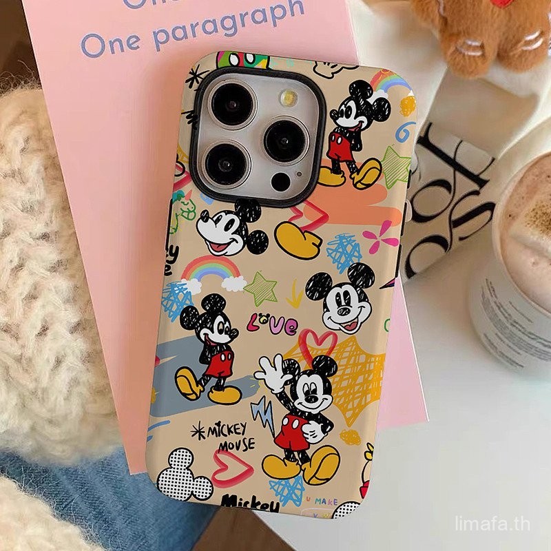 เคสโทรศัพท์สองชั้นแบบเต็มหน้าจอลายกราฟฟิตีมิกกี้สำหรับ Apple iphone15 14pro 13promax บุคลิกภาพน่ารัก12pro 11PROMAX กันกระแทกกันเหงื่อ11pro XR XS X 14PROMAX 2-in-One