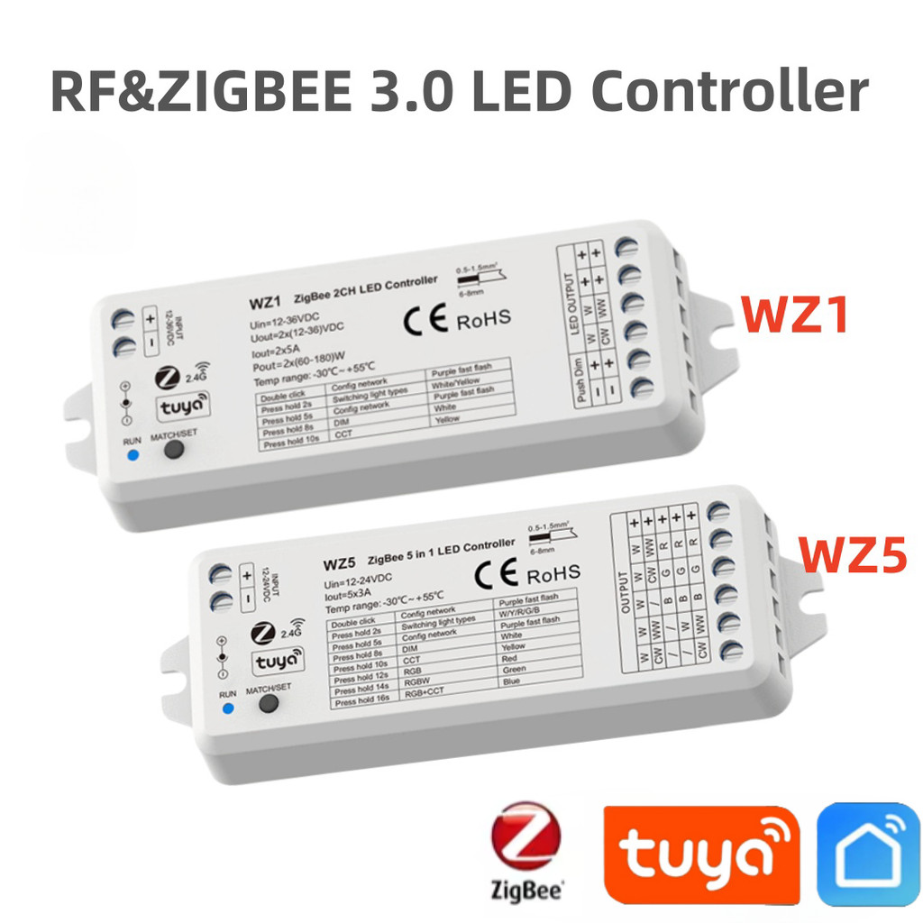 Zigbee3.0 Tuya WZ5 5CH RGB RGBW RGBCCT 5 in1 Led Controller DC12V-24V WZ1 2CH Dimming เดี่ยวสี CCT RF Led Dimmer WIFI สวิทช์