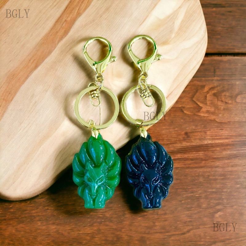 Original Nine Tailed Fox Jade จี้พลอยนิลสีดํา Lucky Charms KeyChain Protection Amulet