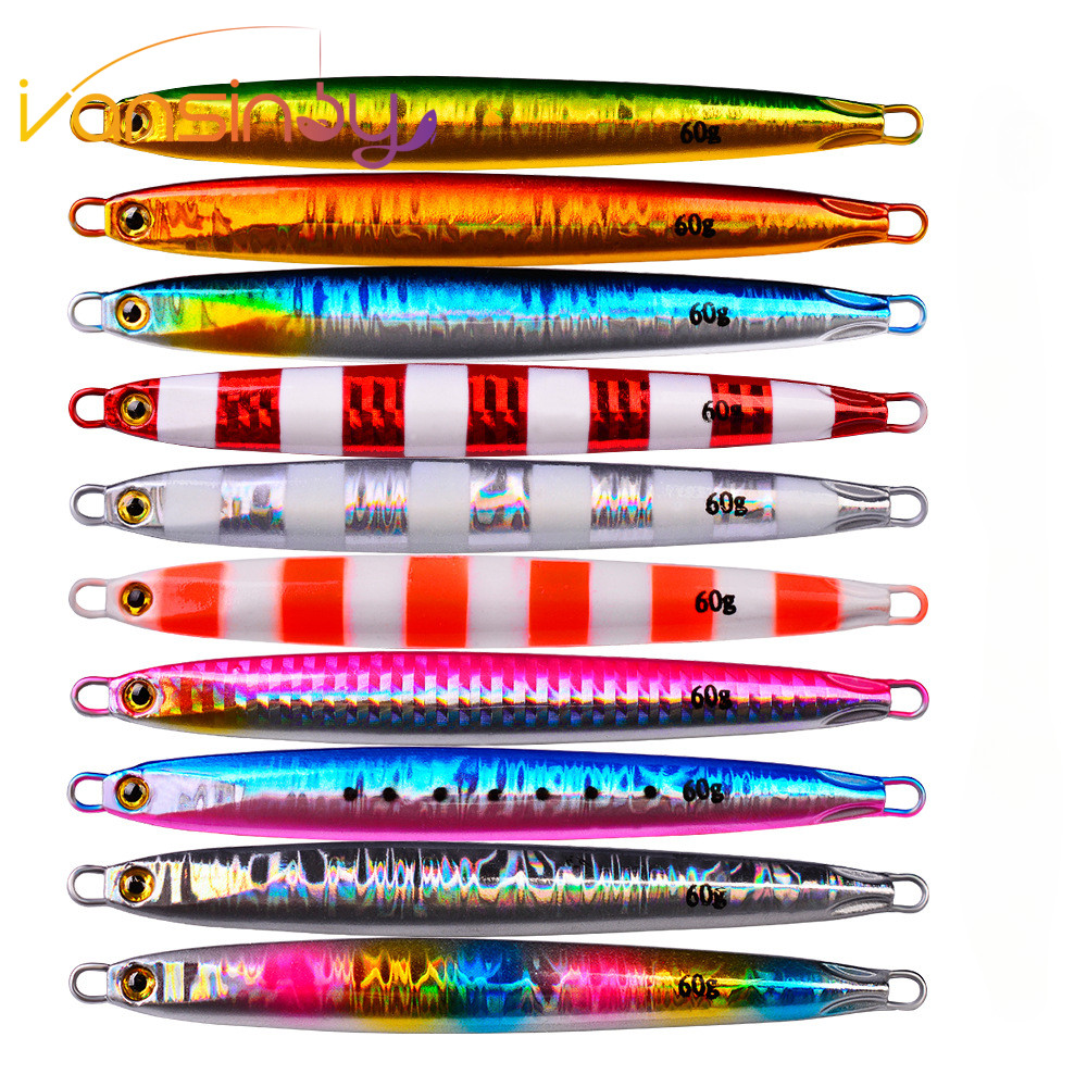 Fishing Metal Jig Lure Lead Jigs 10g-80g Deep Sea Fishing Lure Slow Jigging Pitching เหยื่อปลอมสําหรับปลาทูน่า, Grouper, Dogtooth, Bass, Salmon
