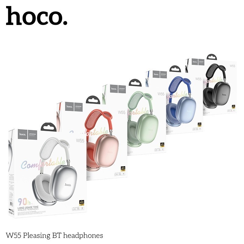 Hoco W55 หูฟังบลูทูธ ใช้งานนาน 90 ชม. ระบบ BT 5.4 / Aux 3.5mm / TF Card คุณภาพเสียงดี HiFi Audio หูฟังครอบหู hc3