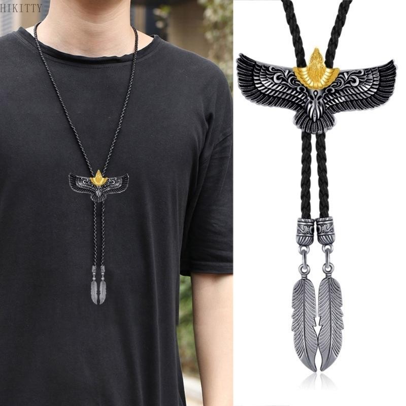 Hik Western Cowboy American Bolo Tie เชือกหนังโลหะ Flying Eagle จี้เนคไท