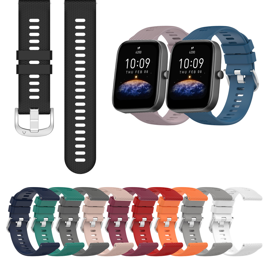 20 มม.22 มม.ซิลิโคนสําหรับ Huami Amazfit Bip5 Bip3 Bip 3 5 Lite SU Pro รูปแบบที่เรียบง่ายสีลูกกวาดสมาร์ทวอท์ชกีฬาสายรัดข้อมือ