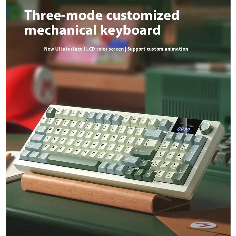 LANGTU LT95 3Mode RGB Wireless and Wired Mechanical Keyboard ไร้สายและแบบมีสายแป้นพิมพ์กลที่มีปุ่มปรับระดับเสียง,สมาร์ทหน้าจอโรงงานการละลายสวิทช์ปะเก็นสําหรับเกมคอมพิวเตอร์สํา