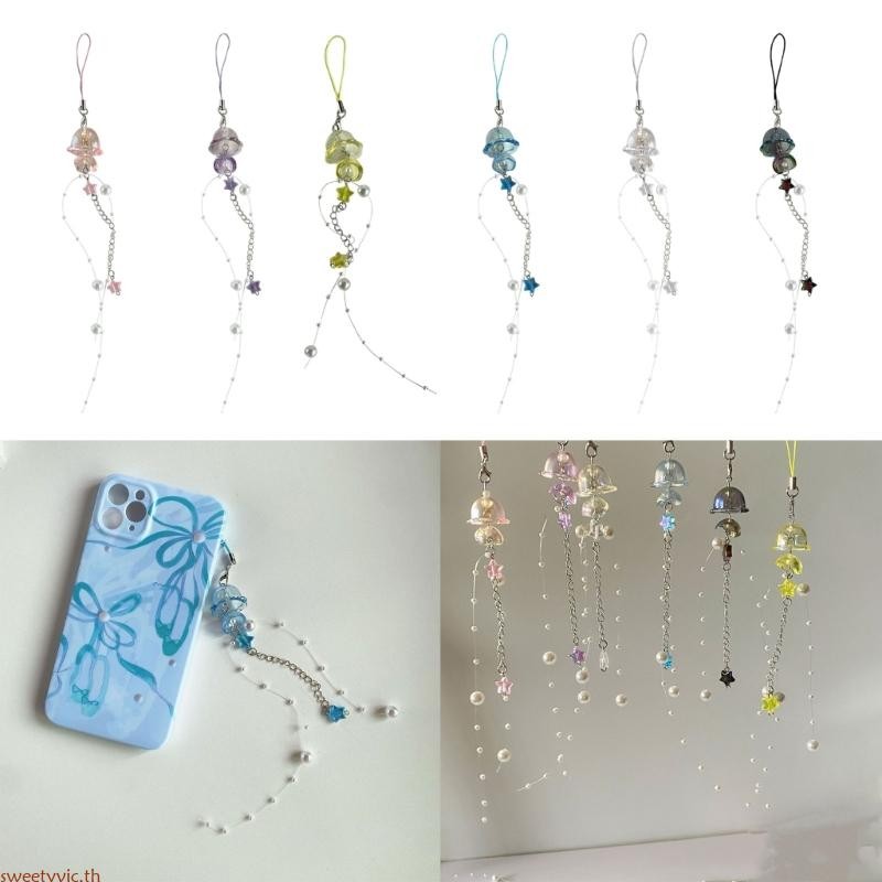 Sweety Star Pearl Bead Phone Strap Y2K Jellyfish Phone Keychain Crystal Phone Lanyard