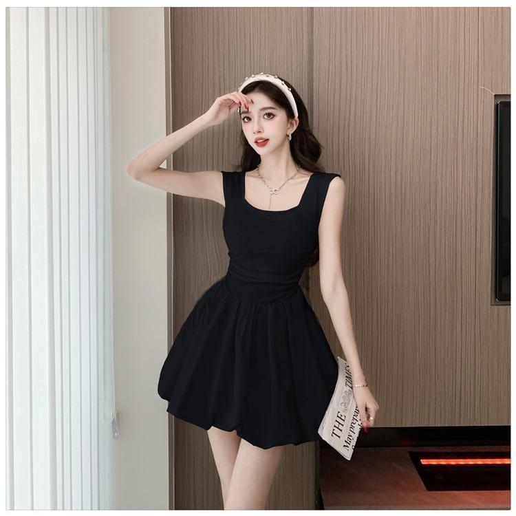 cherryshop🍒พร้อมส่ง ชุดเดรสสั้นผู้หญิง ชุดเจ้าหญิงเซ็กซี่แขนกุด เดรสฟูแฟชั่น สไตล์บัลเล่ต์หวานเผ็ดฝรั่งเศส - รูปที่ 2