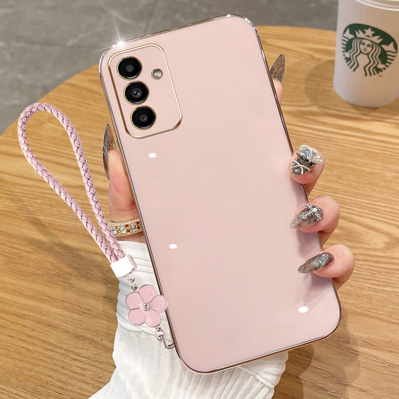 ปลอกสําหรับsamsung Galaxy A55 A35 A25 A54 A34 5G A15 A14 A13 4G 5G A24 A04S 4Gเคสโทรศัพท์สไตล์เกาหลี6Dซิลิโคนอ่อนนุ่มหรูหราElectroplatingเคสโทรศัพท์ + ฟรีเชือกเส้นเล็ก 6DDD