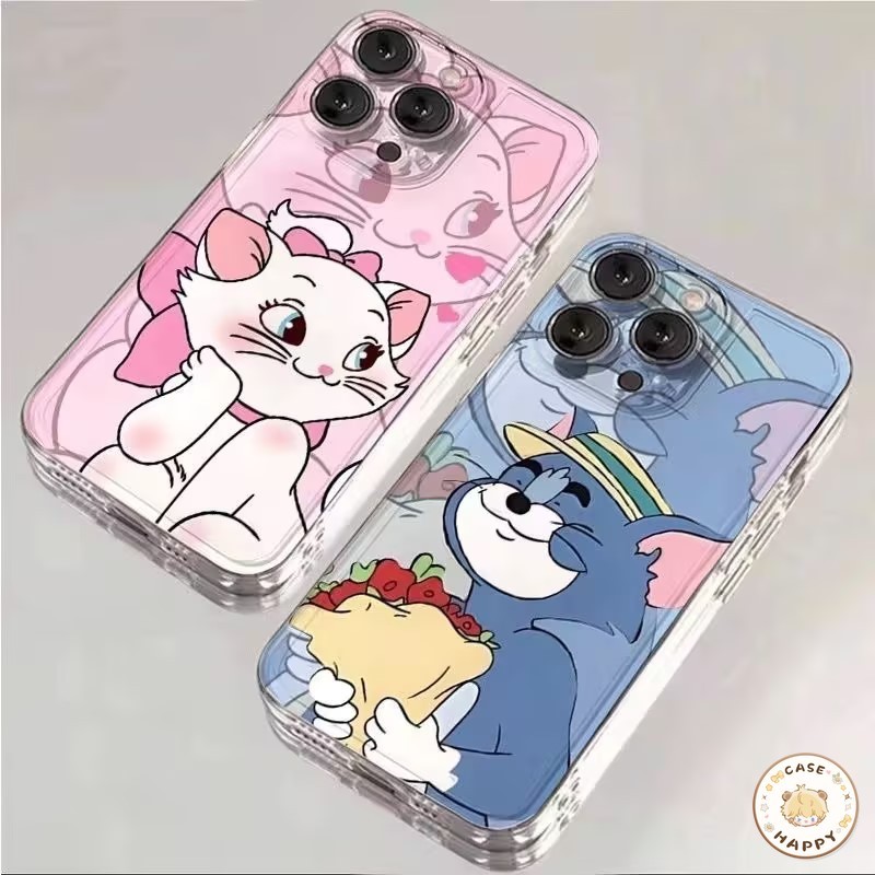 การ์ตูนกุหลาบโรแมนติก น่ารัก ทอม แมรี่ แมว คู่รัก เคสIPhone 11 13 12 15 14 Pro Max X XS XR Max 7 8 14 15 Plus SE 2020