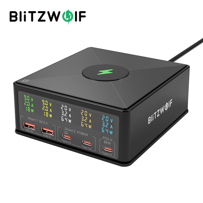 Blitzwolf® 868h 160W 5-Port USB PD Desktop Charger Dual USB-A QC3.0+Dual PD65W Type-C+65W Type-C PD3.0 พร้อม 15W 10W 7.5W 5W Wireless Fast Charger