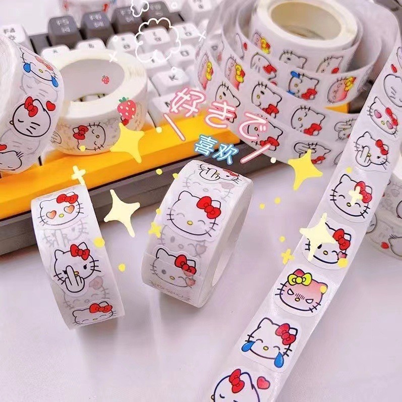 สติ๊กเกอร์ 400 ชิ้น/ม้วน, สติ๊กเกอร์การ์ตูน เคที แมว, สติ๊กเกอร์บัญชีไดอารี่ ทําเอง, เครื่องเขียน, อุปกรณ์การเรียน