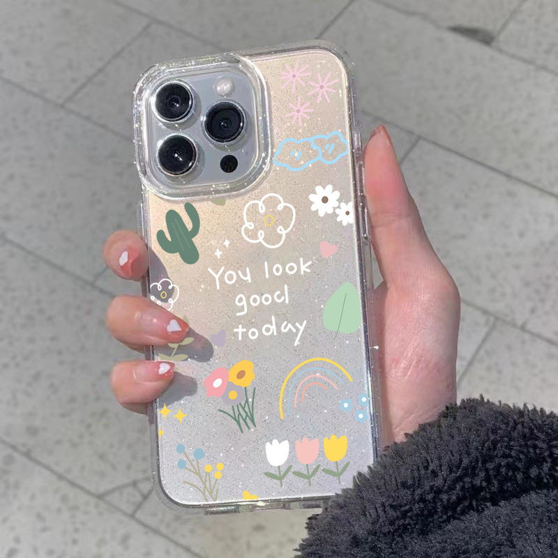 เคสโทรศัพท์ เคสไอโฟน 11 12 14 15 13 Pro Max XR XS X 7 8P เคสไอโฟน นิ่มกันกระแทก TPU ดอกไม้ที่เรียบง่าย