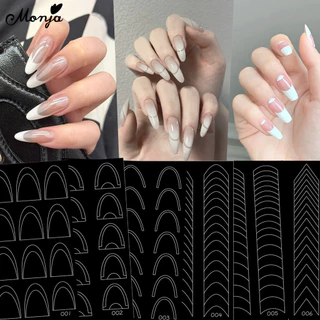 ฝรั่งเศสเล็บเคล็ดลับคู่มือเล็บสติกเกอร์สีดําลายเส้นเคล็ดลับฝรั่งเศสลายฉลุแถบ เล็บแม่พิมพ์เครื่องมือ
