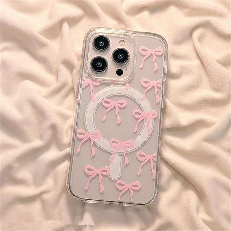 เคสโทรศัพท์สำหรับ iPhone 11 12 13 14 15 16 Pro Max PLUS สาวๆหัวใจโบว์เคสนิ่มหุ้มทั้งเครื่องกันกระแทกเคสป้องกันเคสแม่เหล็ก c9hq