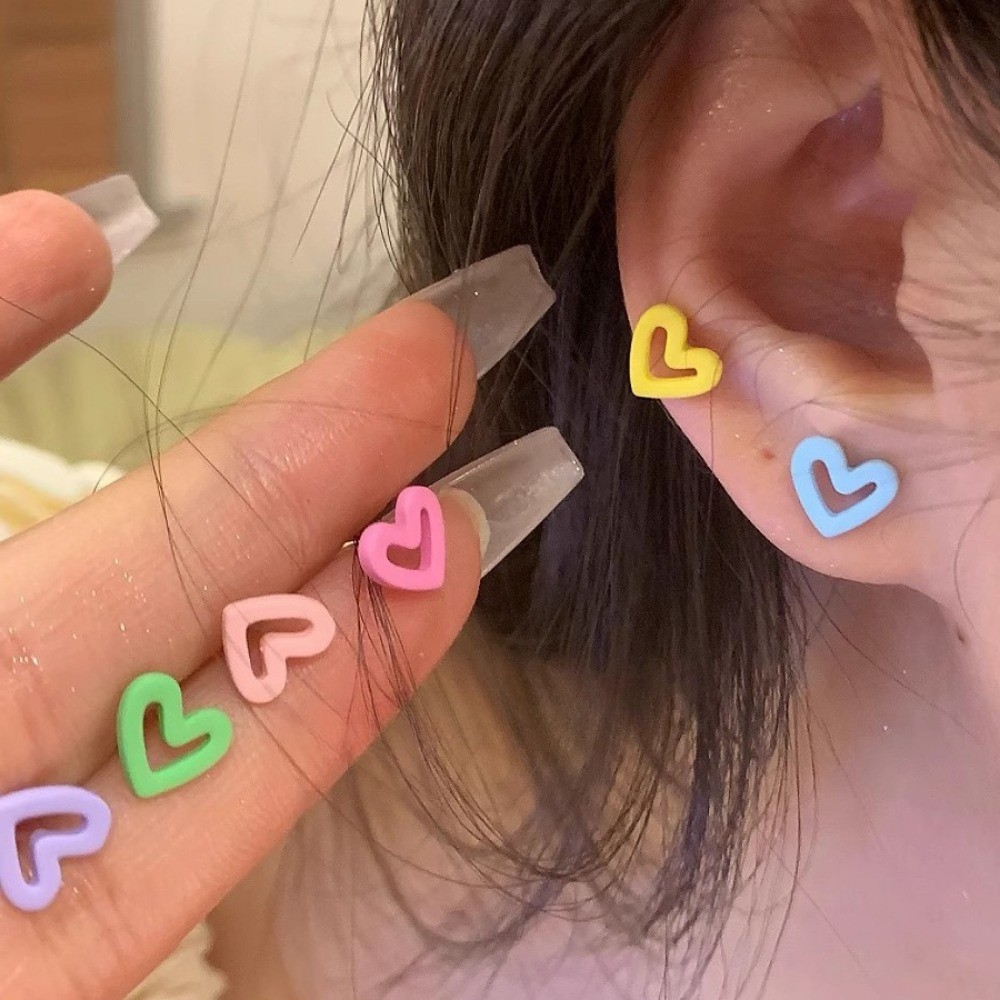 6ชิ้น/เซ็ตโลหะผสมใหม่ต่างหูหัวใจกลวงออกสีสันสดใสสําหรับผู้หญิง ราคา ถูกที่สุด ดีลบีเคเค แกลเลอรีภาพที่ 6