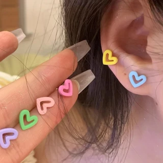 6ชิ้น/เซ็ตโลหะผสมใหม่ต่างหูหัวใจกลวงออกสีสันสดใสสําหรับผู้หญิง