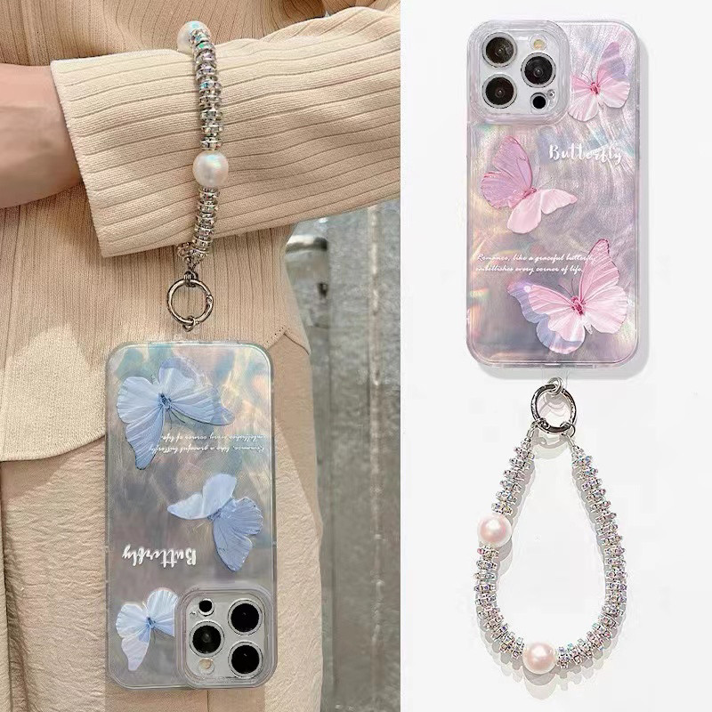 Reendering สร้อยข้อมือผีเสื้อเหมาะสําหรับ Samsung s24plus/s23 + เคสโทรศัพท์ s22/s21FE/s20 โปร่งใส note20/s10/9/8 ผ้าพันคอขนนกหญิงกันกระแทก A71/A54/a53/52/51/23