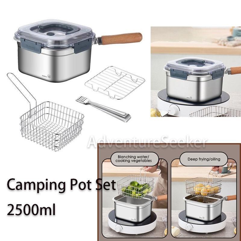Camping ชุดเครื่องครัว 2500ml สแควร์ Camping ทําอาหารหม้อเดินป่าทําอาหารชุดหม้อและกระทะชุด Deep Frye