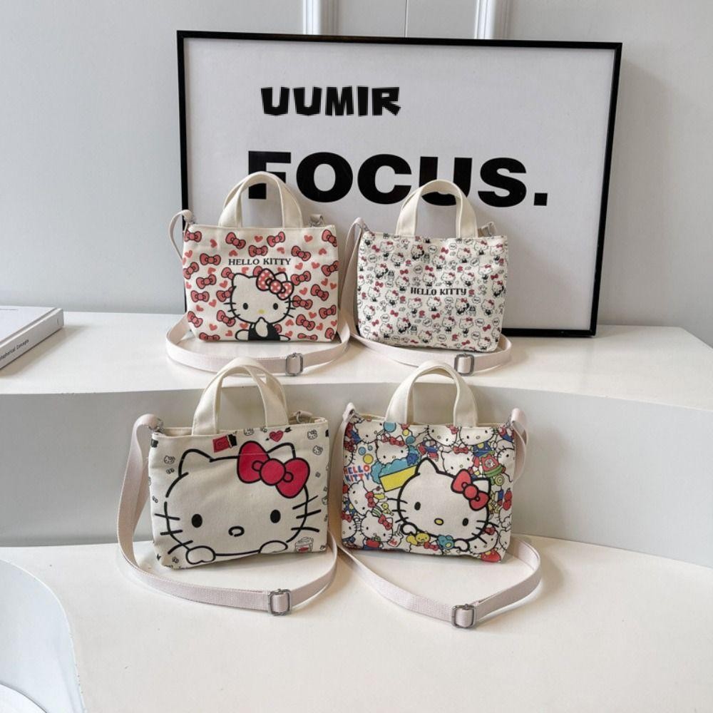 UUMIR อะนิเมะ Hello Kitty กระเป๋าสะพายข้าง,การ์ตูนผ้าใบกระเป๋าสะพายนักเรียน,กระเป๋าโทรศัพท์ Kawaii กระเป๋าถือสาว Kt Cat Tote Bag