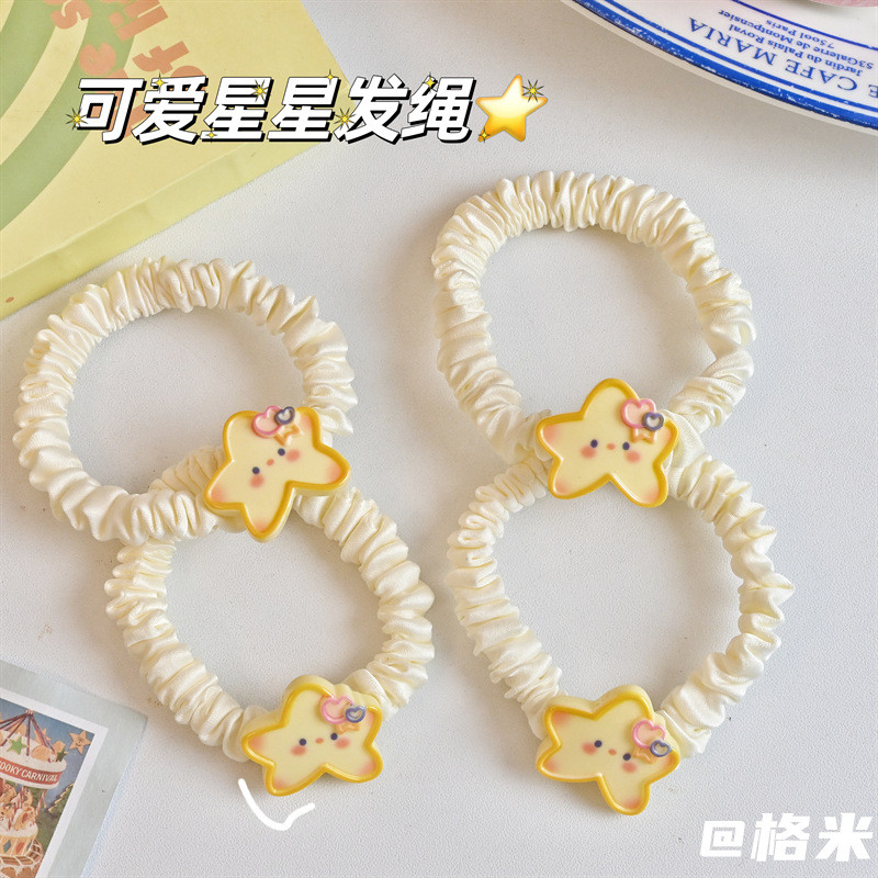 น่ารักการ์ตูนสีเหลืองหน้ายิ้ม Star Hair Band Y2k สาวยางรัดผมขนาดเล็กสําหรับผู้หญิง