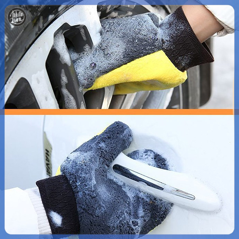 Wl| ถุงมือล้างรถ Double-sided Soft Coral ขนแกะถุงมือทําความสะอาดการดูดซึมน้ํา Soft Care ฝุ่นเครื่องมือทําความสะอาดรถยนต์ Auto Accesorios ใหม่