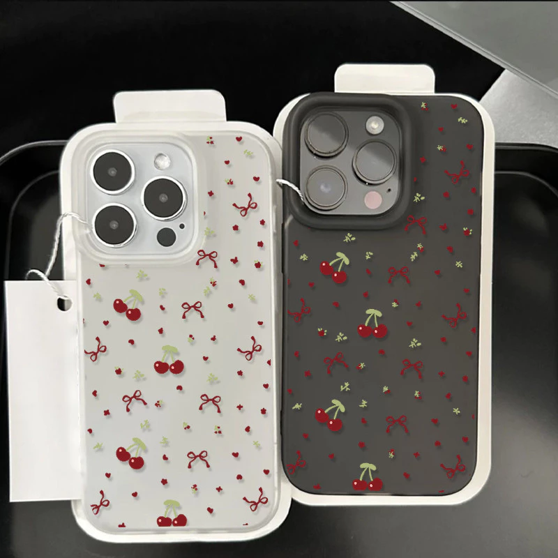 SUN เคสโทรศัพท์การ์ตูน Matte น้ำแข็ง Graffiti เชอร์รี่ ฝาครอบโทรศัพท์นุ่ม IP17 16 15 14 13 12 11ProMax Xr XsMax 7 8Plus