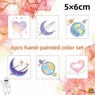 6ชิ้นมือวาดดาวเคราะห์รูปแบบสักน่ารักสาวแขนสักสติกเกอร์รอยสัก…